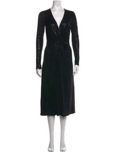 Pre-owned Prabal Gurung V-neck Midi Length Dress In Black