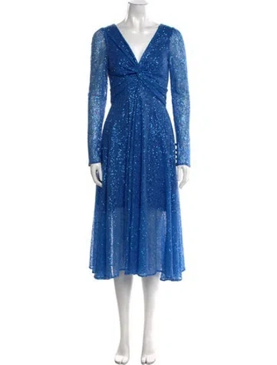 Pre-owned Prabal Gurung V-neck Midi Length Dress In Blue