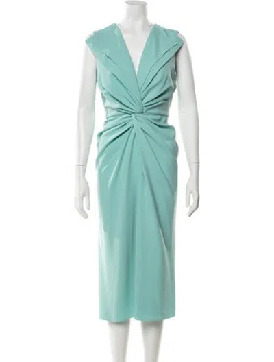 Pre-owned Prabal Gurung V-neck Midi Length Dress In Blue/green