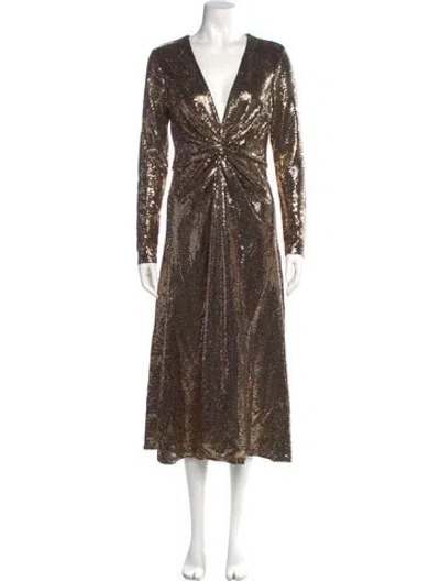 Pre-owned Prabal Gurung V-neck Midi Length Dress In Brown