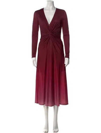 Pre-owned Prabal Gurung V-neck Midi Length Dress In Burgundy