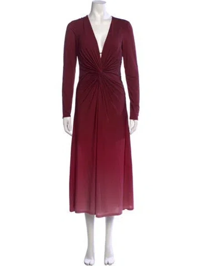 Pre-owned Prabal Gurung V-neck Midi Length Dress In Burgundy
