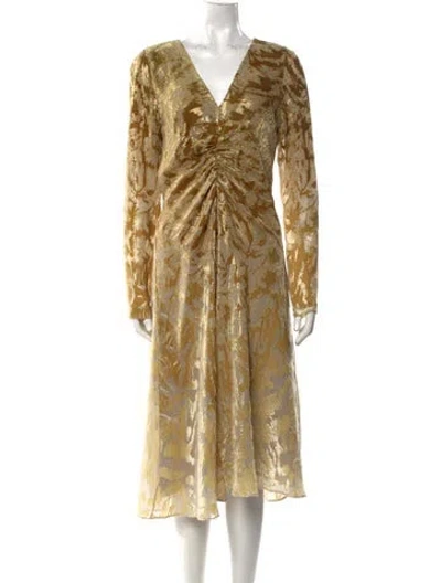 Pre-owned Prabal Gurung V-neck Midi Length Dress In Gold
