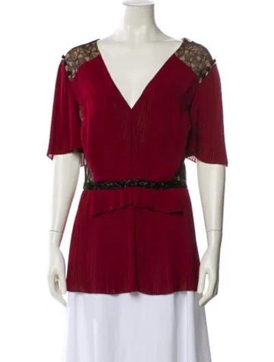 Pre-owned Prabal Gurung V-neck Short Sleeve Blouse In Red