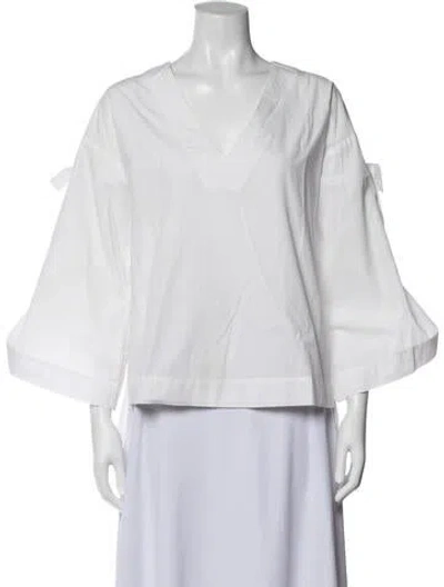 Pre-owned Prabal Gurung V-neck Three-quarter Sleeve Top In Neutrals