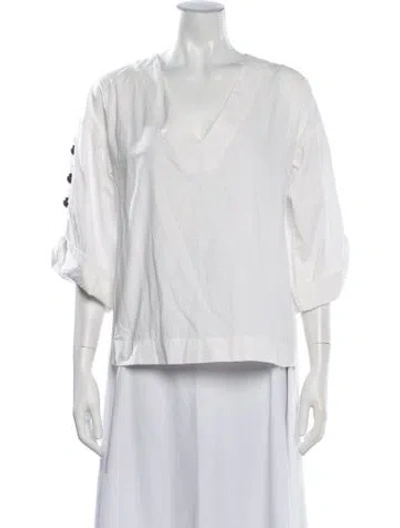 Pre-owned Prabal Gurung V-neck Three-quarter Sleeve Top In White
