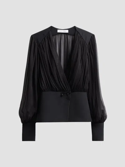 Prabal Gurung Women's Chiffon Silk Ruched Blouse In Black