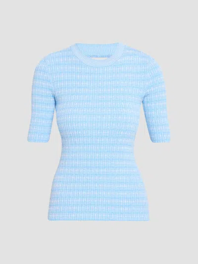 Prabal Gurung Women's Crewneck Rib-knit Fitted Top In Light Blue White