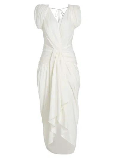 Prabal Gurung Women's Draped Cotton-silk V-neck Midi-dress In White