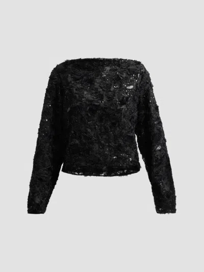 Prabal Gurung Women's Embellished Organza Blouse In Black