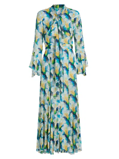 Prabal Gurung Women's Floral Chiffon Pussy-bow Collar Dress In Green