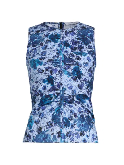 Prabal Gurung Women's Floral Cotton-blend Ruched Top In Blue