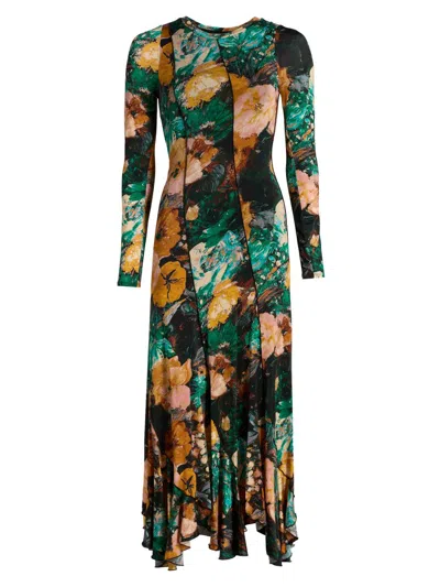 Prabal Gurung Women's Floral Stretch-jersey Diagonal-seamed Midi-dress