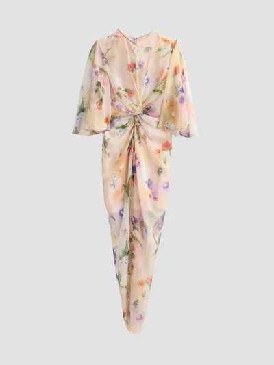 Prabal Gurung Women's Flutter-sleeve Twist-front Maxi Dress In Off White Multi