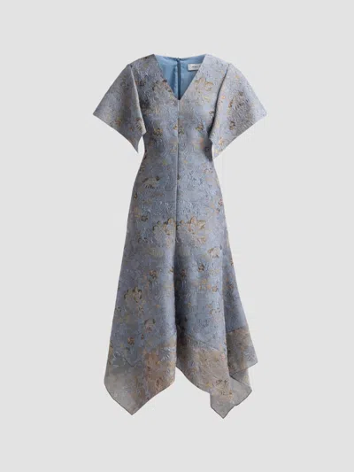 Prabal Gurung Women's Jacquard Handkerchief Hem Midi Dress In Blue Gold