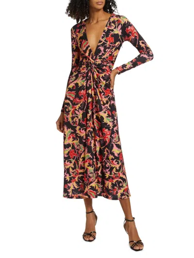 Prabal Gurung Paisley Twisted Wrap Midi Dress In Black Multi