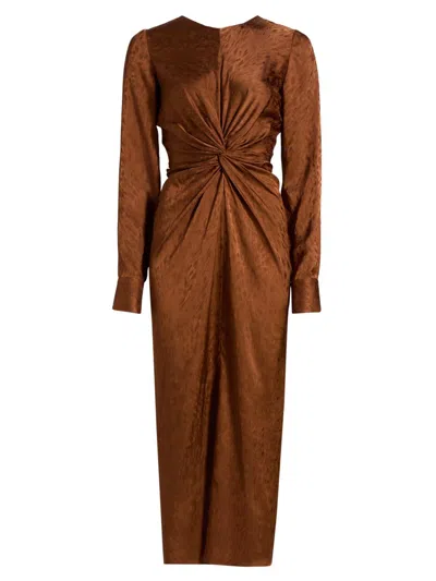 Prabal Gurung Women's Pebbled Jacquard Twist-front Midi-dress In Brown