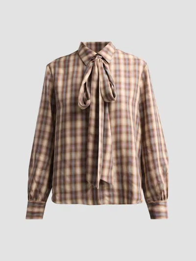 Prabal Gurung Women's Plaid Tie-neck Blouse In Brown