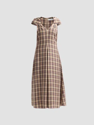 Prabal Gurung Women's Plaid Twist Cap Sleeve Midi Dress In Grey Plaid
