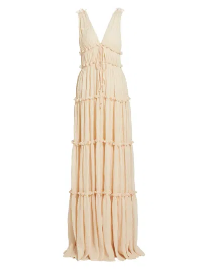 Prabal Gurung Women's Pleated Crinkle Chiffon Maxi Dress In Sand