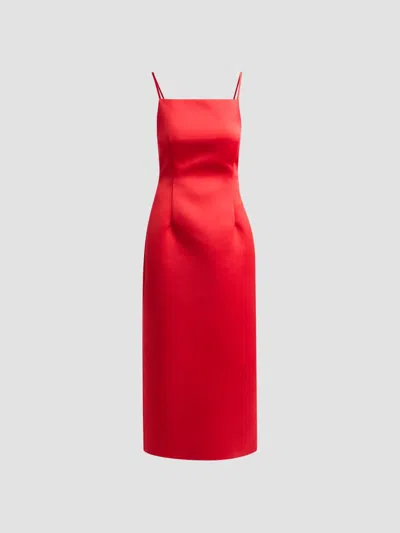 Prabal Gurung Women's Satin Darted Square Neck Midi Dress In Ruby