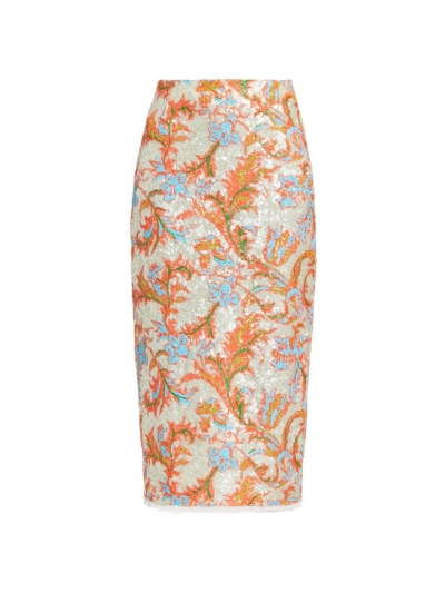Prabal Gurung Women's Sequined Floral Pencil Skirt In Ivory Multi