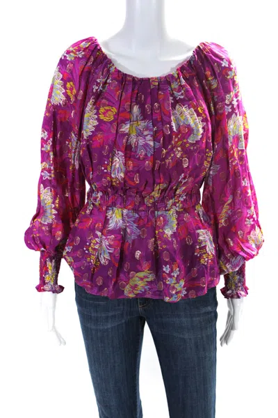 Prabal Gurung Womens Floral Print Ruched Off-the-shoulder Blouse Top Pink