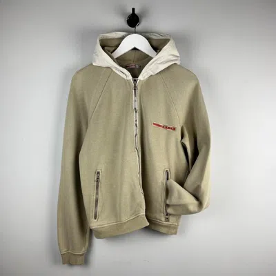 Pre-owned Prada 00's  Sport Logo Zip Hoodie In Beige