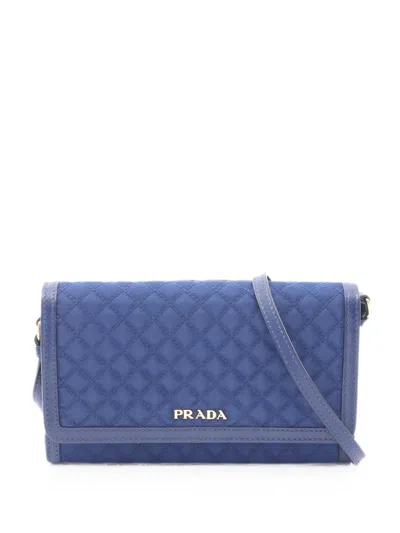 Pre-owned Prada 00s Quilted Shoulder Wallet In Blue