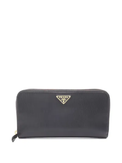 Pre-owned Prada 00s Zipper Leather Wallet In Black