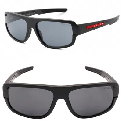 Pre-owned Prada 03w Linea Rossa Impavid Sport Sunglasses Black Pilot Wrap Unisex Ps03wsf In Gray