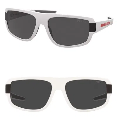 Pre-owned Prada 03w Linea Rossa Impavid Sport Sunglasses White Pilot Wrap Unisex Ps03wsf In Gray