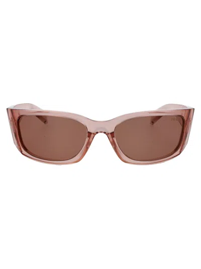 Prada Acetate Transparent Peach Sunglasses In Brown