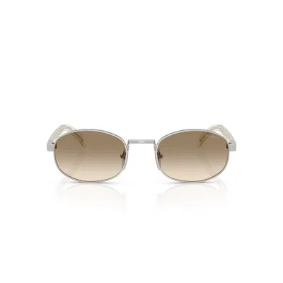 Prada 0pr B53s Oval-frame Silver Sunglasses In White