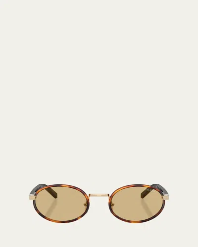 Prada 0pr B56s Steel Oval Sunglasses In Yellow