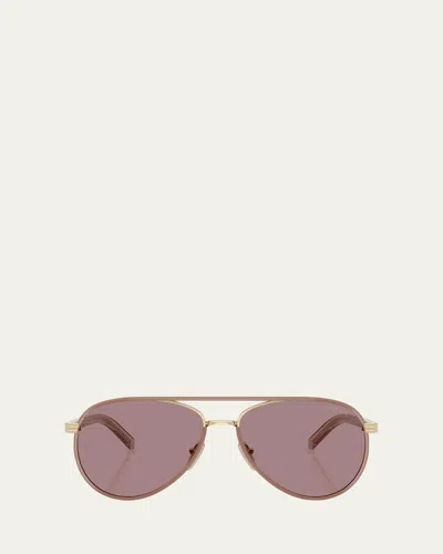 Prada 0pr B57s Steel Aviator Sunglasses In Pale Gold2