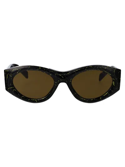 Prada 0pr Black And Yellow Marble Acetate Sunglasses