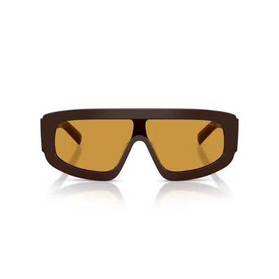 Prada 0pr D10s Rectangular Brown Acetate Sunglasses In Yellow