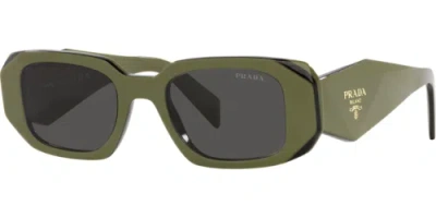 Pre-owned Prada 0pr17ws-4913n5s0 Rectangle Green In Gray