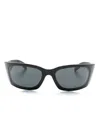Prada Logo-engraved Biker-style Sunglasses In Black