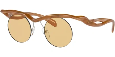 Pre-owned Prada 0pra24s-4313s80e Round Brown In Yellow