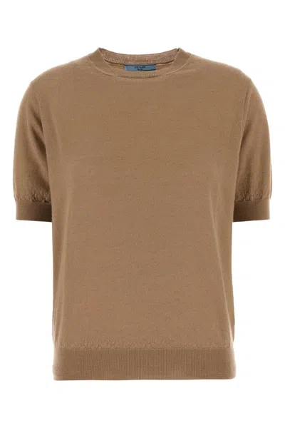 Prada 100% Cashmere Knit Sweater In Camel