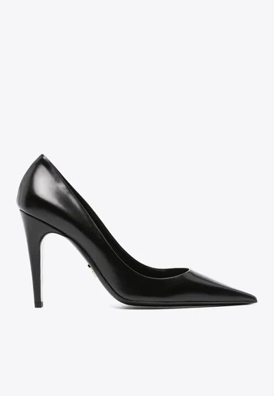 Prada 100 Leather Pointed Pumps In Black