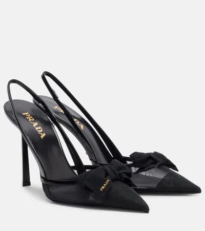 Prada Mesh Slingback Pumps Featuring Bow Detail In Black
