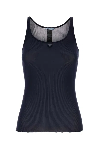Prada 100% Silk Tank Top In Blue