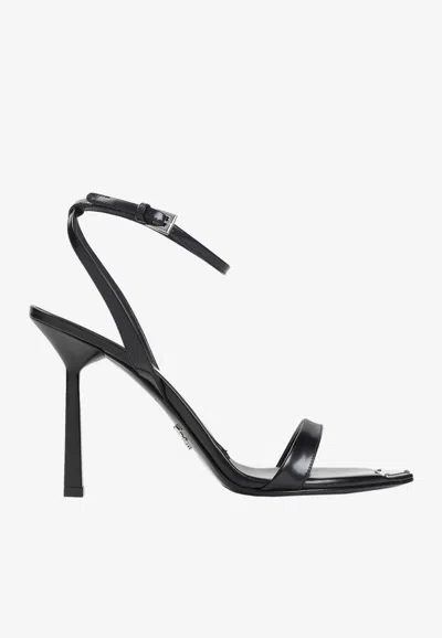 Prada 100 Brushed Leather Pointed Sandals In Black