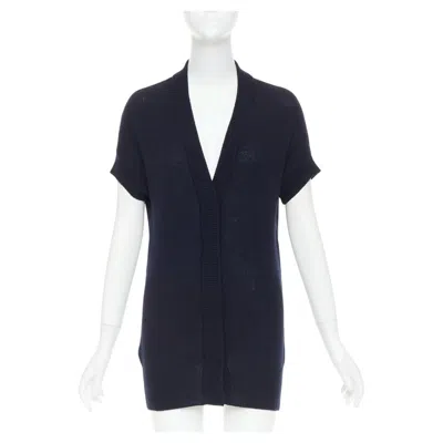 Pre-owned Prada 100% Virgin Wool Short Sleeve Snap Button V-neck Cardigan Sweater It40 S In Black