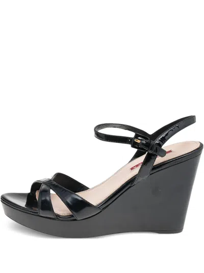 Pre-owned Prada 100mm Leather Wedged Sandals