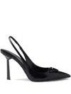 Prada Womens Black Brushed Leather Slingback Pumps In Black