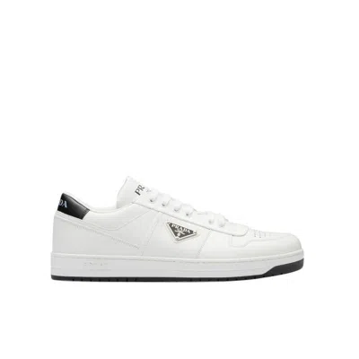 Prada White Leather Downtown Sneakers With Perforated Detailing